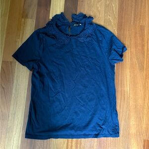 J. Crew Navy Blue Short Sleeve Top with Lace Detail